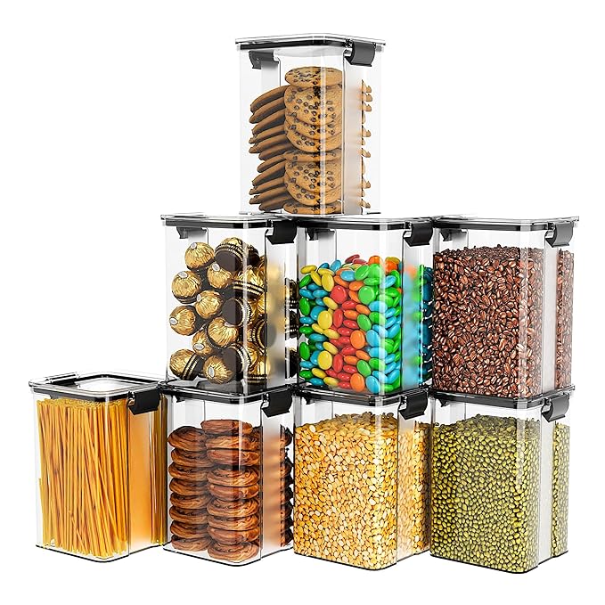 TEX-RO Air Tight Containers For Kitchen Storage Box/BPA Free Storage Containers For Kitchen/Containers For Kitchen Storage Set/Kitchen Accessories Items For Home (1100 Ml Set Of 8) Transparent