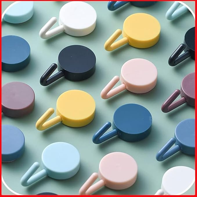 wolpin Self Adhesive Wall Hooks Waterproof Adhesive Sticky Round Hooks | Hanging Capacity 2 KG Max | Multipurpose Home Storage (Colorful Hook, Pack of 10 Pcs), Acrylonitrile Butadiene Styrene