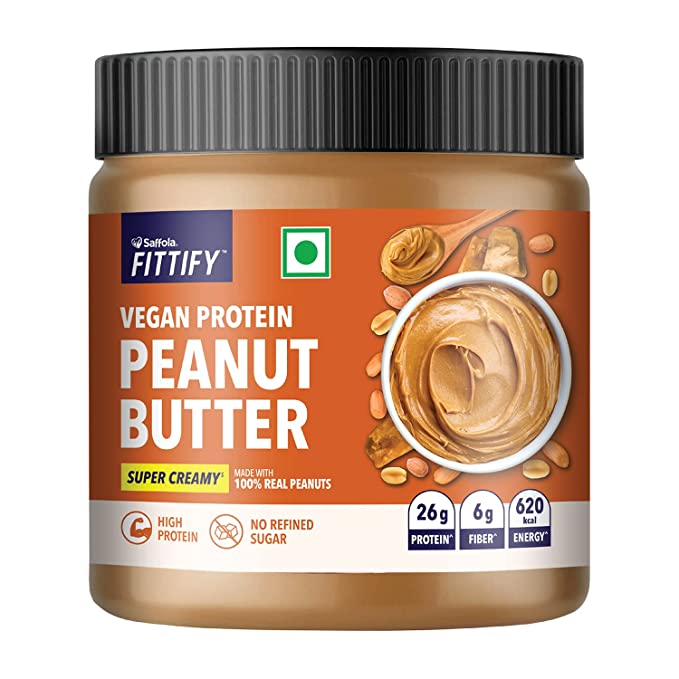 Saffola FITTIFY Vegan Protein Peanut Butter | Super Creamy | High Protein | No Refined Sugar | Vegan | 340g