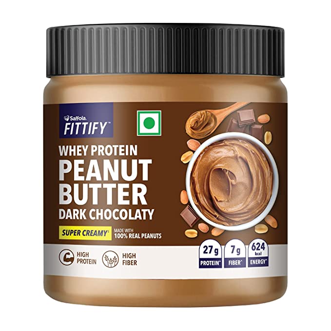 Saffola FITTIFY Whey Protein Peanut Butter | Dark Chocolaty | Super Creamy | High Protein | High Fiber | Vegan| No Trans Fat | 340g