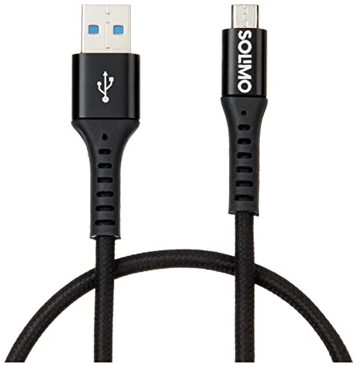 Amazon Brand - Solimo Fast Charging Braided Micro USB Data Cable, Suitable For All Supported Mobile Phones (1.5 Meter, Black)