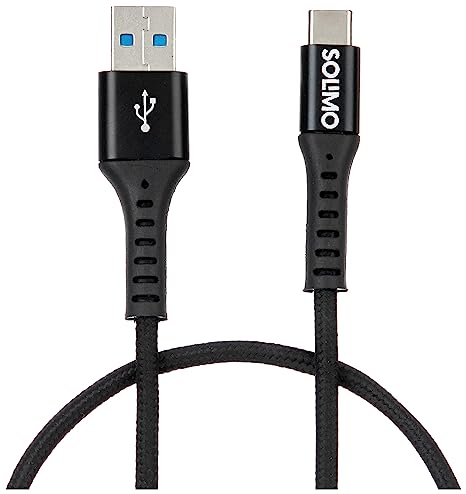 Amazon Brand - Solimo Fast Charging Braided Type C Data Cable Seam, Suitable For All Supported Mobile Phones (1 Meter, Black)