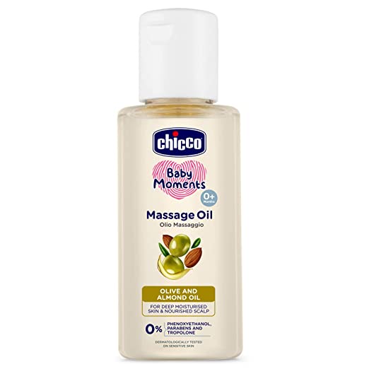 Chicco Baby Moments Massage Oil, New Advanced Non-sticky & Moisturizing Formula with Natural Ingredients to Prevent Dryness, Suitable for Baby's Skin, Hair & Scalp, No Phenoxyethanol & Parabens (100ml)