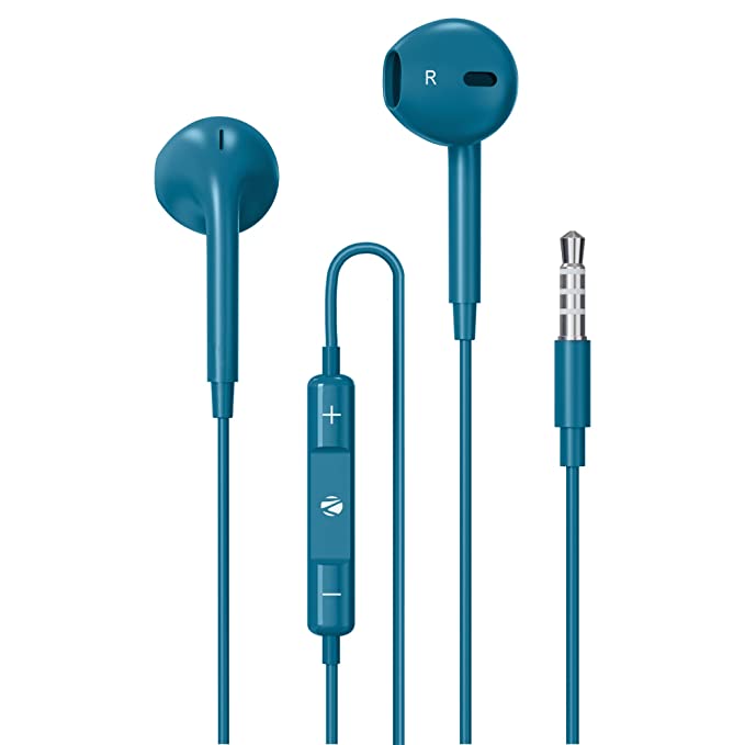 Zebronics Zeb-Buds 30 3.5Mm Stereo Wired in Ear Earphones with Mic for Calling, Volume Control, Multifunction Button, 14Mm Drivers, Stylish Eartip,1.2 Meter Durable Cable and Lightweight Design(Blue)