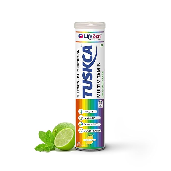 Tuskca Multivitamin -Daily support-wellbeing -Immunity-stay active & energetic-Support nutrient levels in the body- 20 Effervescent tab  -  Lime & Lemon