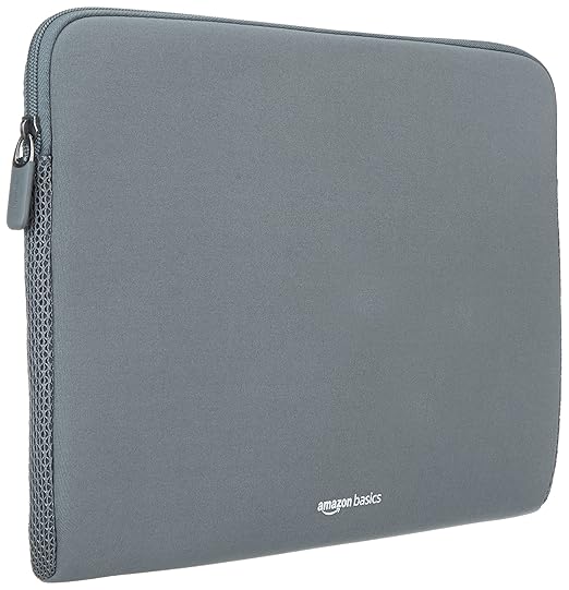 Amazon Basics Laptop Bag Sleeve Case Cover Pouch for 15-Inch, 15.6-Inch Laptop for Men & Women | Slim Profile Neoprene, Soft Puffy Fabric Lining, 360° Protection, Smooth & Premium Zipper (Grey)