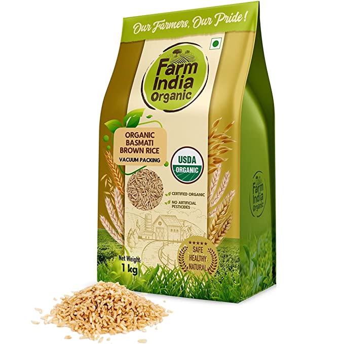 [Apply Coupon] - Farm India Organic Basmati Brown Rice | USDA Organic | Vacuum Packed | 1 kg | 100% Organic