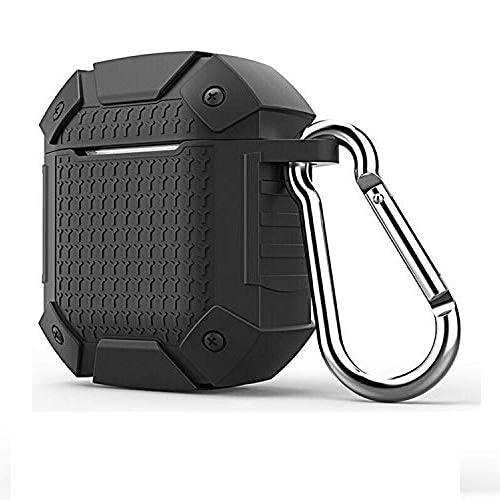 GadgetBite Protective Silicone Rugged Armor Cover Compatible for AirPods 1 & 2 Earbuds Wireless Charging Case Skin with Keychain, Ear Hook(Grey)