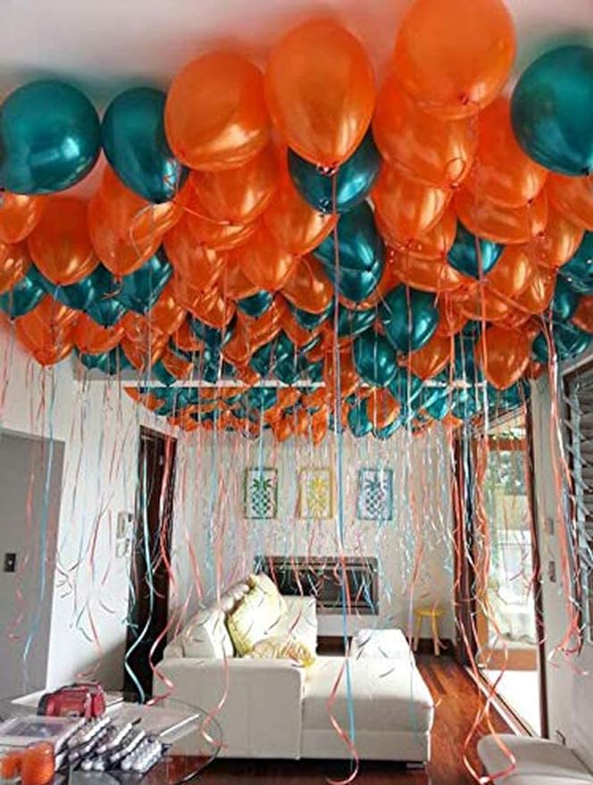 AMFIN® (Pack of 25) 10 inch Metallic Balloons Orange and Dark Green for Birthday Decoration, Decoration for Weddings, Engagement, Anniversary - Orange & Dark Green