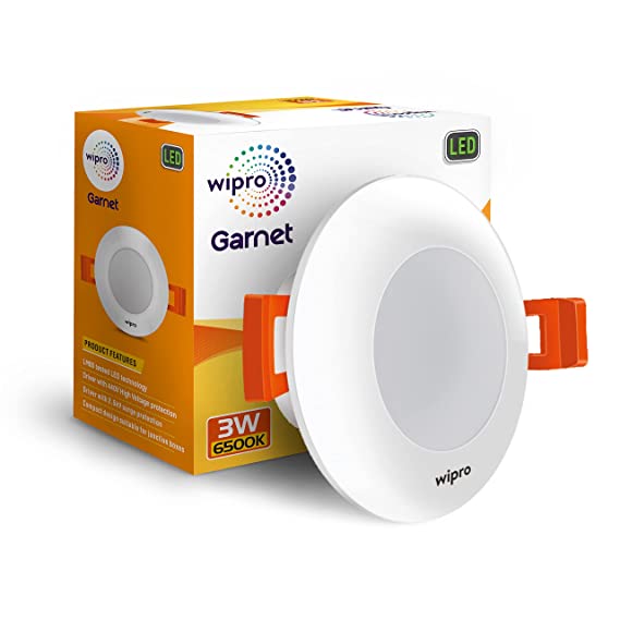 wipro Garnet 3W Led Mini Downlight Cool White (6500K) Compact Design with 120 Beam Angle Recessed Down Light for False Ceiling Cutout-2.3 Inch Pack of 1