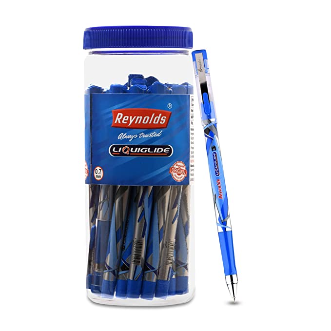 Reynolds LIQUIGLIDE 25 PENS JAR, BLUE Ball Pen I Lightweight Ball Pen With Comfortable Grip for Extra Smooth Writing I School and Office Stationery