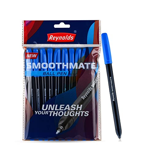 Reynolds SMOOTHMATE 10 CT BOX - BLUE I Lightweight Ball Pen With Comfortable Grip for Extra Smooth Writing I School and Office Stationery | 0.7mm Tip Size