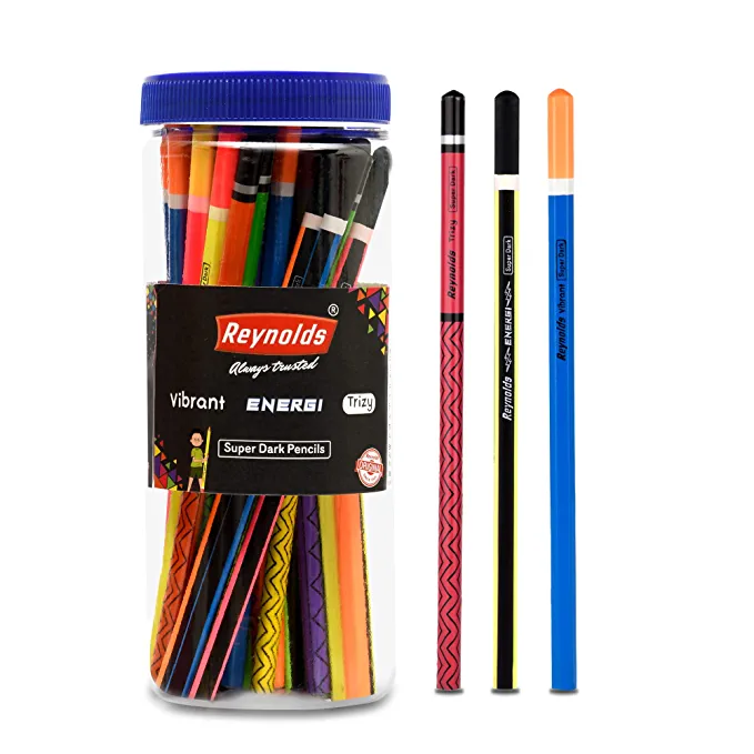 Reynolds PENCIL 50 CT JAR, TRIZY 15 CT, VIBRANT 15 Pencil I Break-resistant lead With Comfortable Grip for Extra Smooth Writing I School and Office Stationery PENCILS, ENERGI 20 CT, Multicolor