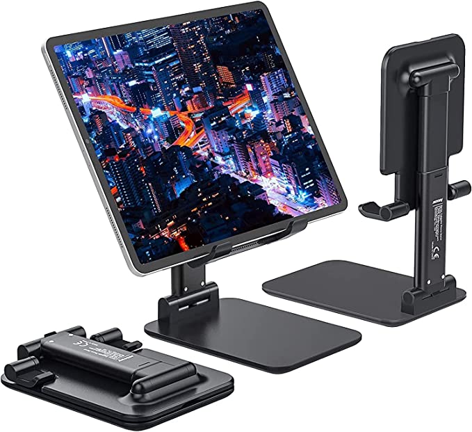 Sounce Tablet Stand Phone Holder Foldable & Adjustable, [2021 Updated] Compact Desktop iPad Tablet Stands Holder Cradle Dock Fits for iPad Pro 11, 12.9, 10.2, Mini Air 2 3 4 Samsung Tab, Kindle, Monitor, Phone