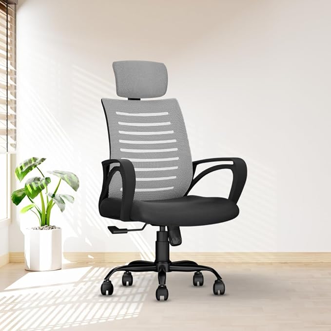 CELLBELL Desire C104 Mesh High Back Ergonomic Office Chair - Adjustable Seat Height, Sturdy Metal Base, Revolving Study & Computer Chair for Work from Home, Grey