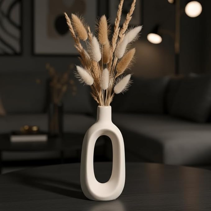 Purezento Modern Decorative Kieko Vases for Home Decor | Centerpieces | Kitchen | Office or Living Room for Home Decor Center Table, Flowers Pot, Bedroom Side Corners (White,6 Inch)