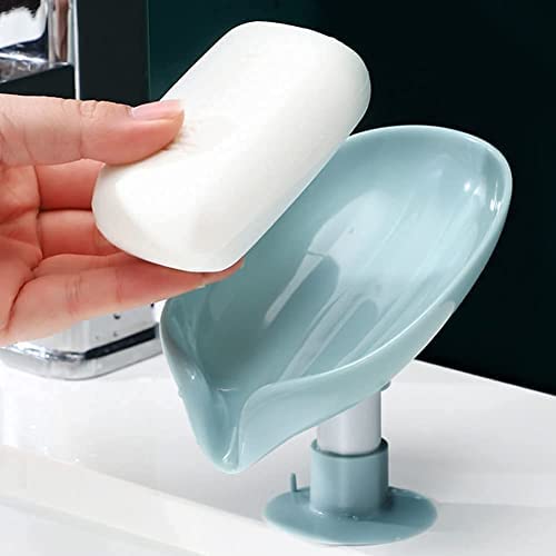 Stewit Soap Holder Leaf-Shape Self Draining Soap Plastic Dish Holder, Not Punched Easy Clean Bar Soap Holder, with Suction Cup Soap Dish Suitable for Shower, Bathroom, Kitchen Sink (Multicolor)