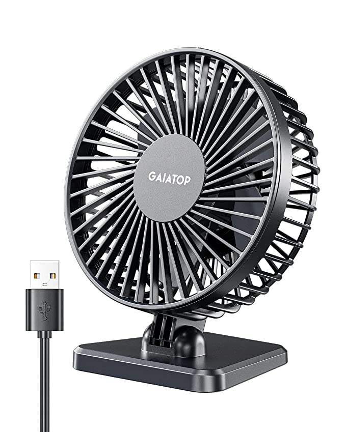 Gaiatop Small Desk Fan, 4.5 Inch Portable 3 Speeds Wind Desktop Table Cooling Fan in Single Button, Adjustment Mini Personal Fan for Home Desktop Office Car Outdoor, Black (Not Battery)
