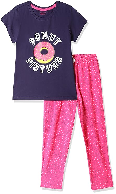 [Apply Coupon] - [Size: 2 Years-3 Years] - Amazon Brand - Symbol Night Dress for Girls | 100% Cotton Printed T-Shirt & Pajama Set | Night Suits for Girls