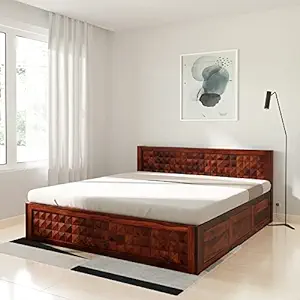 Amazon Brand - Solimo Syrus King Size Solid Sheesham Wood Bed with Box Storage (Honey Finish)
