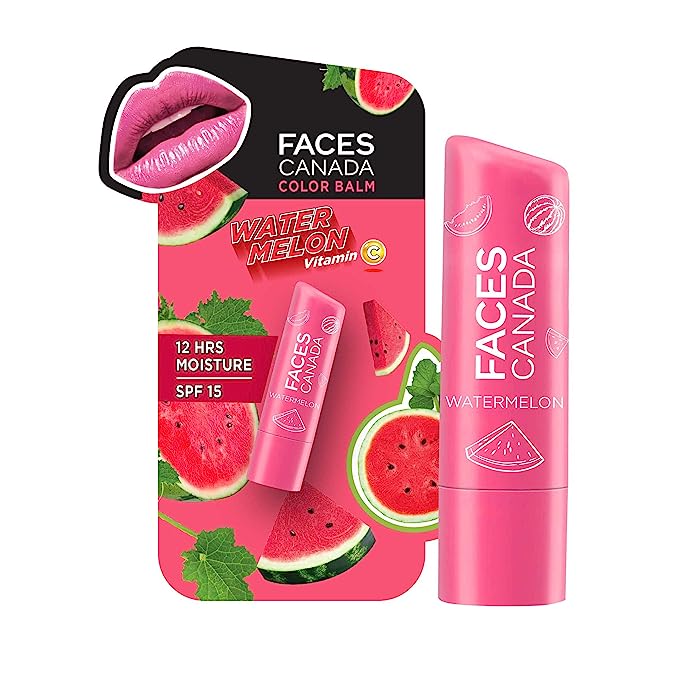 FACES CANADA Color Lip Balm - Watermelon 02, 4.5g | Pink Tint | 12HR Moisture | SPF 15 | Shea Butter, Vitamin C & E Enriched | Hydrating & Nourishing For Dry Chapped Lips | Softens Lips