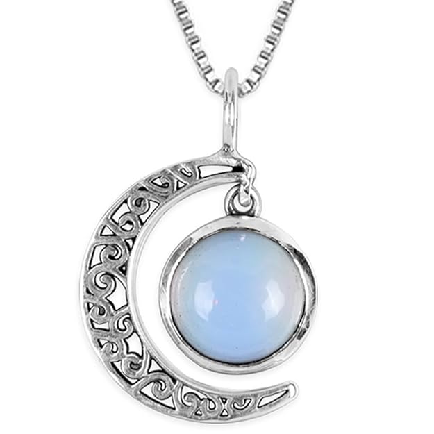 GIVA 925 Silver Oxidised Silver Moonstone Crescent Pendant with Box Chain | Gifts for Girlfriend, Gifts for Women and Girls |With Certificate of Authenticity and 925 Stamp | 6 Month Warranty