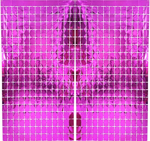 Crackles Pack Foil Square Curtain (Pack of 2 ; 3ft x 6ft Each) Metallic Backdrop Streamers for Party Birthday, Baby Shower, Cradle, Wedding Decorations (Pink)