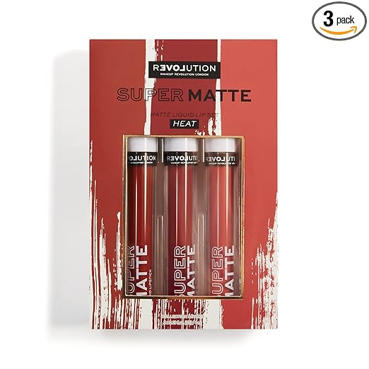 Makeup Revolution Lipstick Set Multi (Matte) Intensely Pigmented & Long-Lasting, Velvet Water Proof Lip Makeup, Vegan & Cruelty-Free (3)
