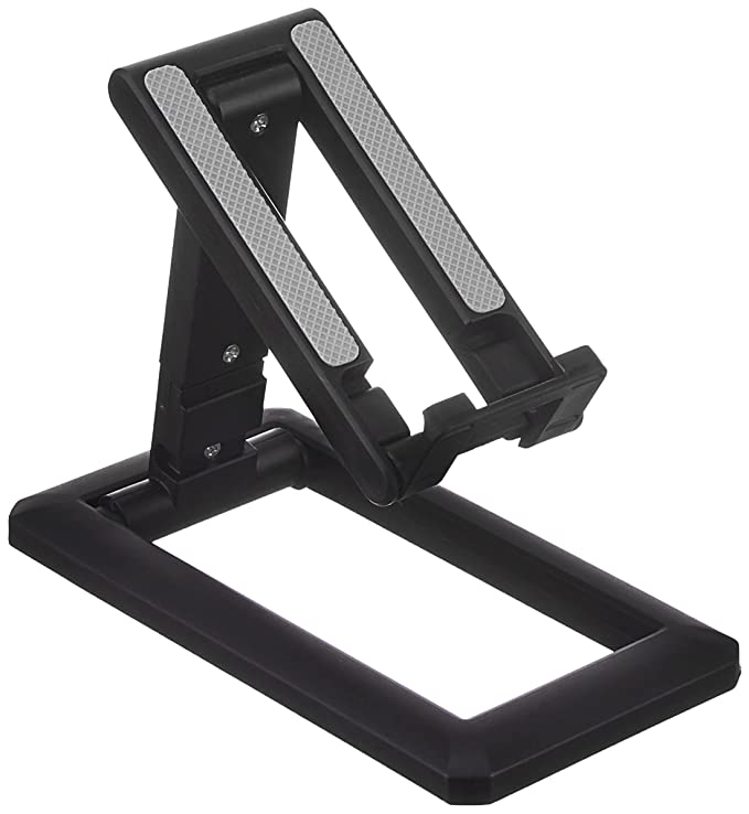 Amazon Brand - Solimo Height & Angle Adjustable Tabletop Desk Cellphone Holder for All Mobiles & Tablets, Universal Foldable Dock Stand (Black)