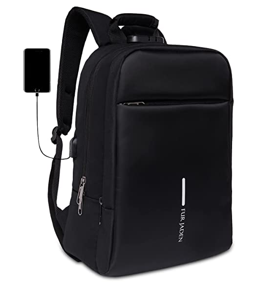 FUR JADEN Anti Theft Number Lock Backpack Bag with 15.6 Inch Laptop Compartment, USB Charging Port & Organizer Pocket for Men Women Boys Girls