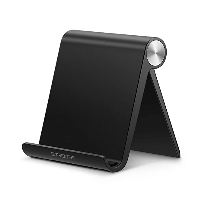 STRIFF Multi Angle Tablet Tabletop Stand. Holder for iPhone, Android, Samsung, OnePlus, Xiaomi. Portable, Foldable Stand. Perfect for Bed,Office, Home, Gift and Desktop (Black)