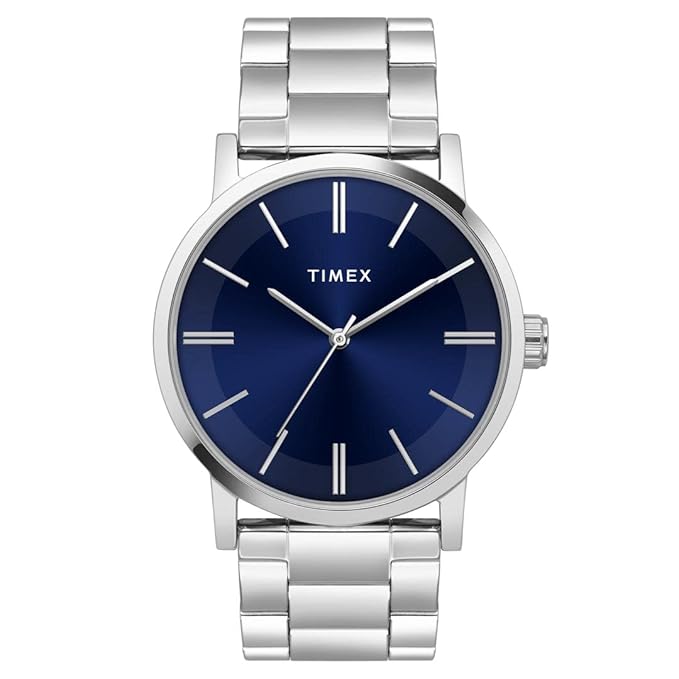 TIMEX Analog Watch for Man with Blue Round Dial & Silver Stainless Steel Bracelet Band Water Resistant Men's Wrist Watches - TWHG35SMU06