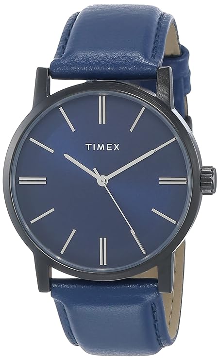 TIMEX Analog Watch for Man with Blue Round Dial & Blue Leather Strap Band Water Resistant Men's Wrist Watches - TWHG35SMU03