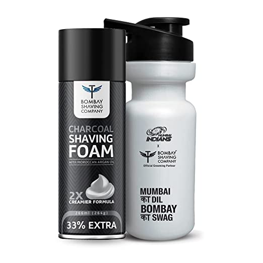 Bombay Shaving Co Charcoal Shaving Foam, 266 ml (33% extra) with Activated Charcoal & Moroccan Argan Oil with Sipper Bottle