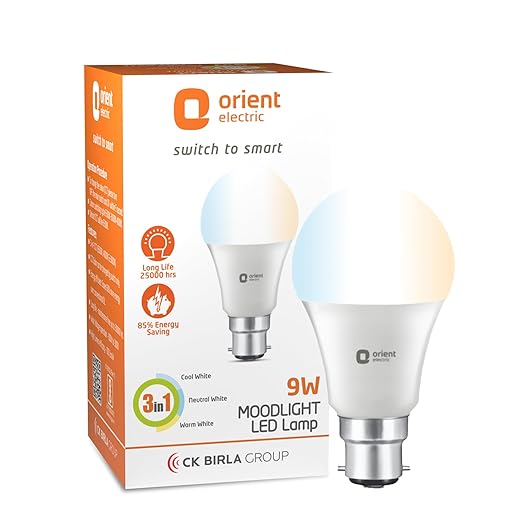 Orient Electric Eternal Shine Moodlight B22 Base, Color Changing 9W LED Bulb, Pack of 1 (White, Warm White, Neutral White)