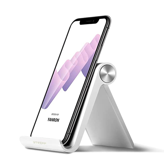 STRIFF Uph1W Multi Angle Tablet/Mobile Stand. Phone Stand Holder for iPhone, Android, Samsung, Oneplus, Xiaomi. Portable, Foldable Stand.Perfect for Bed,Office, Home,Gift and Desktop (White) Tabletop