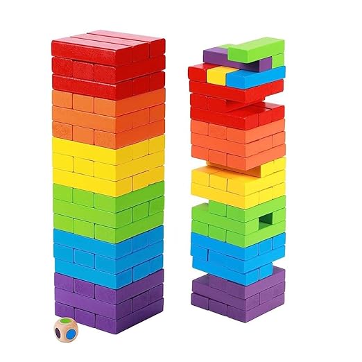 Toy Imagine 54 Pcs Colourful Wooden Blocks for Boys 7 - 14 Years  -  Indoor Balancing & Building Game, Montessori Wooden Toys, Kids Activity Tower Block for Cognitive Development & Fun
