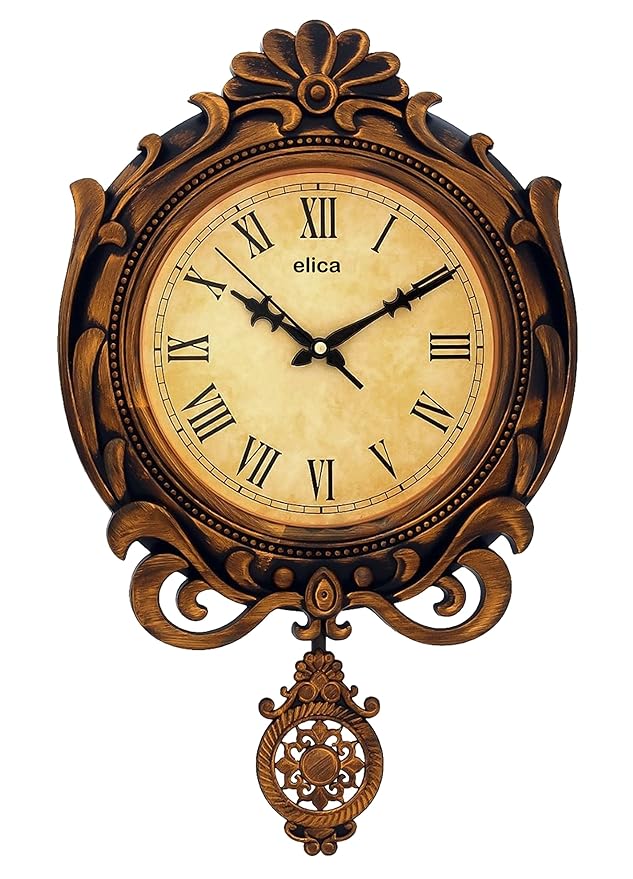 Elica Vintage Designer Sweep Silent Pendulum Wall Clock (Roman Copper)
