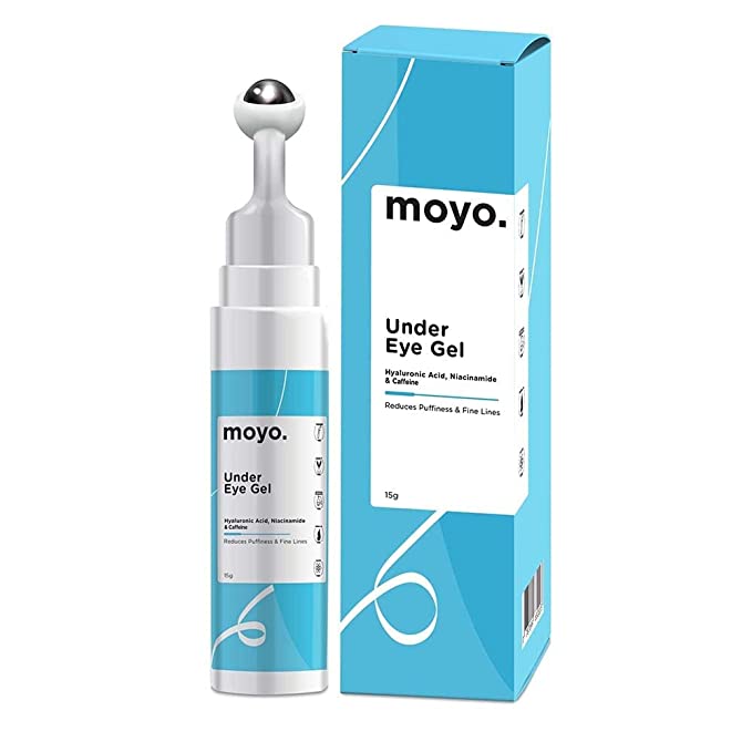 MOYO Under Eye Gel (15g) | Roller Cream Eye Gel | Natural Dark Circle Remover for Women & Men | Under Eye Cream for Dark Circles and Wrinkles for Men & Women | Paraben Free Eye Gel Roller with Cooling & De Puffing Effect | Hyaluronic Acid, Caffeine & Niacinamide