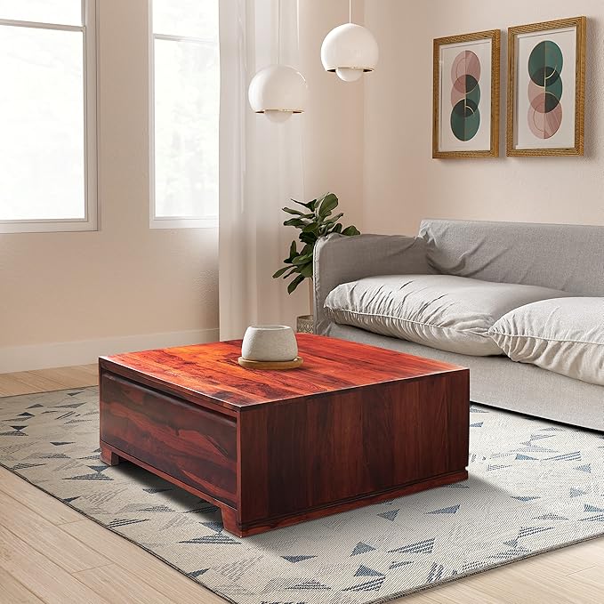 Amazon Brand - Solimo Korngold Solid Sheesham Wood Coffee Table with 2 Drawers (Honey Finish)