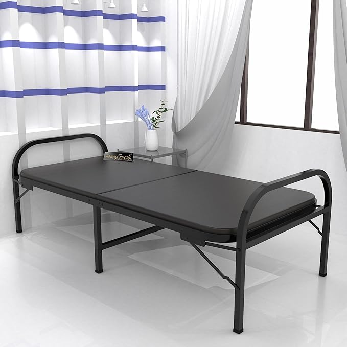 Honey Touch Atlas Folding Bed Single for Sleeping with Mattress | No Assembly Required | Foldable Bed for Sleeping/Guests/Rented Apartments/Bedroom (3ft x 6ft, Black)