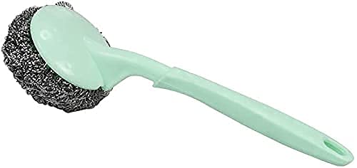 SICARIO Stainless Steel Sponges Scrubbers with Handle - Cleaning Ball Utensil Scrubber Metal Scrubber Scouring Pads Ball - 1 Handles + 2 Scrubber (Multicolour)