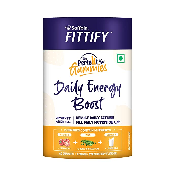 Saffola FITTIFY The PerfeKt Gummies | Daily Energy Boost | 60 Gummies | Kids & Adults | Nutrients like Vitamin C, Vitamin A & Zinc reduces Daily Fatigue | Lemon & Strawberry Flavour