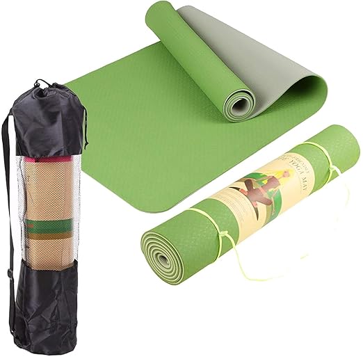 Bodylastics Yoga Mat for Men and Women with Carry Bag TPE 6ft x 2ft x 6mm Large Size Anti Slip & Anti Tear Workout Mat