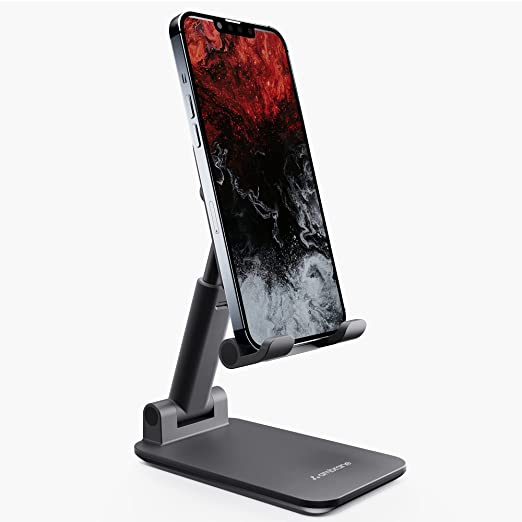 Ambrane Mobile Holding Stand, 180° Perfect View, Height Adjustment, Wide Compatibility, Multipurpose, Anti-Skid Design (Twistand, Black)