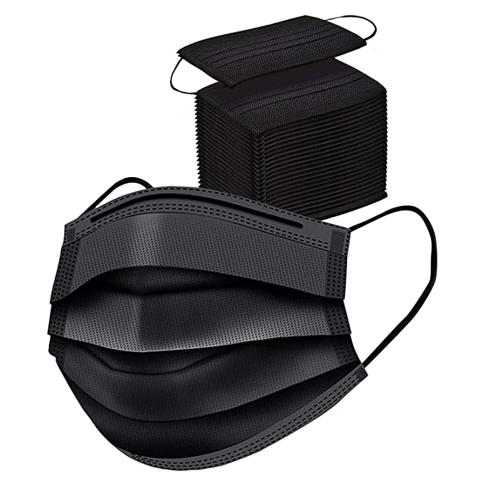 KBR Surgical Face mask Non-Woven Fabric 3 Layer Disposable Surgical Face Mask with Nose Clip (Black Pack of 50)