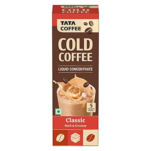 Tata Coffee Cold Coffee, Liquid Concentrate, Classic, Deliciously Rich & Creamy, Café-style, Easy to make, 5 Sachets