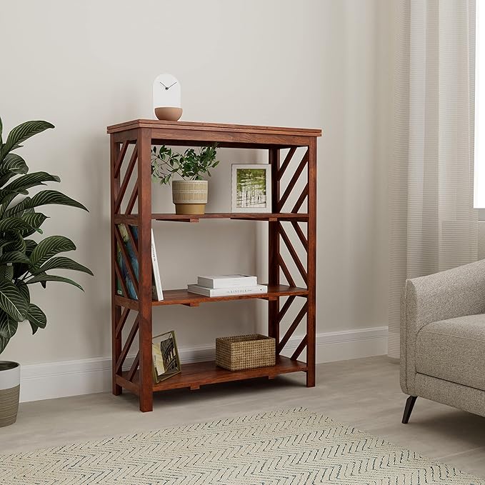 [Apply Coupon] - Amazon Brand - Solimo Ballay Solid Sheesham Wood Book Shelf with 4 Shelves, Natural Finish