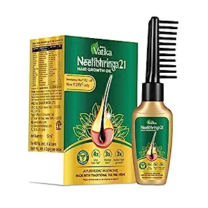 DABUR Vatika Neelibhringa 21 Hair Growth Oil - (50Ml+25Ml Extra Free) | 14 Ayurvedic Herbs | Ayurvedic Medicine | 4X Less Hairfall | 3X Thicker Hair | 21 Hair Benefits | With Ergnomic Comb Applicator