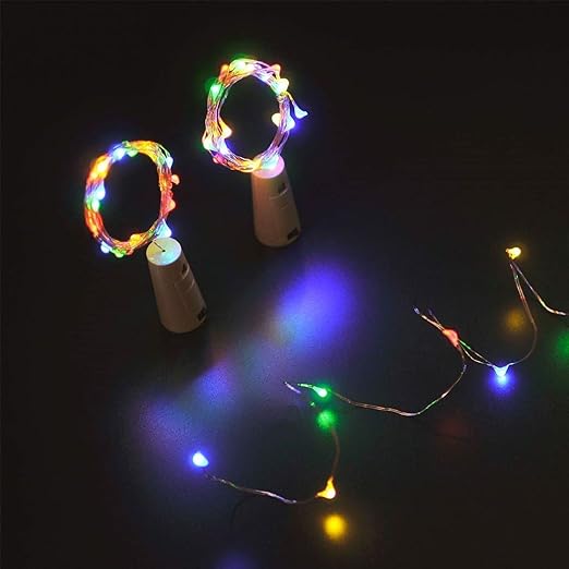 Lexton 20 LED Wine Bottle Cork Lights Copper Wire String Lights (Multicolor, Pack of 2) (Multicolor Lights)